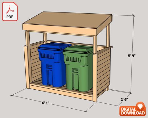 Diy Outdoor Storage Shed, Outdoor Garbage Storage, Garbage Can Shed, Trash Can Storage Outdoor, Garbage Can Storage, Garbage Shed, Small Shed Plans, Diy Outdoor Storage, Garbage Storage