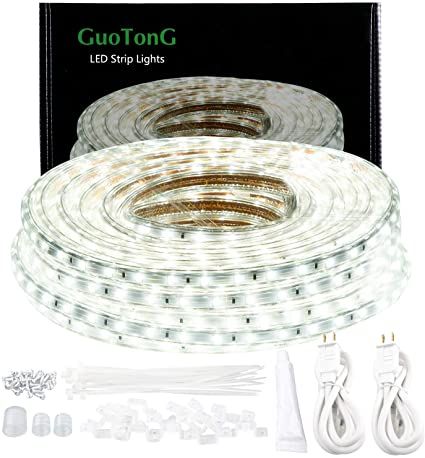 GUOTONG 50ft LED Light Strip kit,Waterproof, 6000K Daylight White,110V 2 Wire, Flexible, 900 Units SMD 2835 LEDs,UL Listed Power Supply Christmas Camping, Halloween Led Lights, Skull Light, Led Lighting Diy, Flexible Led Strip Lights, Led Rope Lights, Led Rope, Led Light Strip, Blue Led Lights