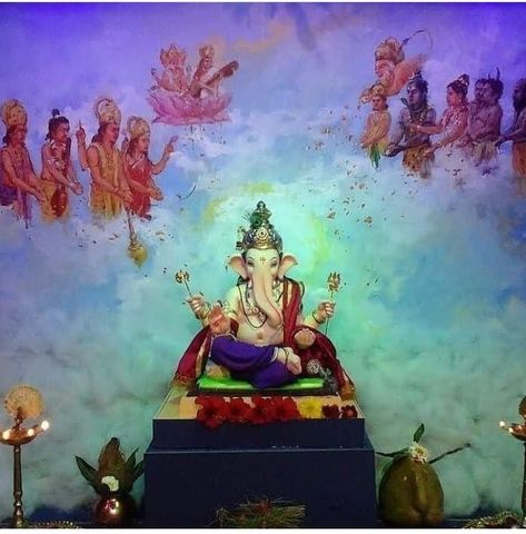 Gouri Ganpati Decoration Ideas, Bhagwan Ganesh, Bappa Decoration, Ganpati Decoration Theme, Ganesh Chaturthi Decoration, Dancing Ganesha, Fb Profile Photo, Happy Independence Day India, Ganpati Decoration At Home