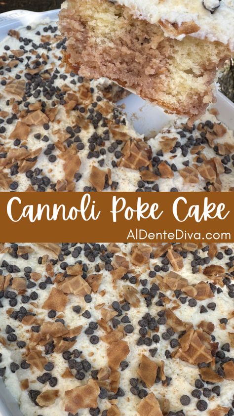 Cannoli Bundt Cake, Polk Cake, Cannoli Poke Cake, Italian Desserts Traditional, Cannoli Cake, Cannoli Cream, Dump Cakes, Chocolate Bundt, Yummy Deserts