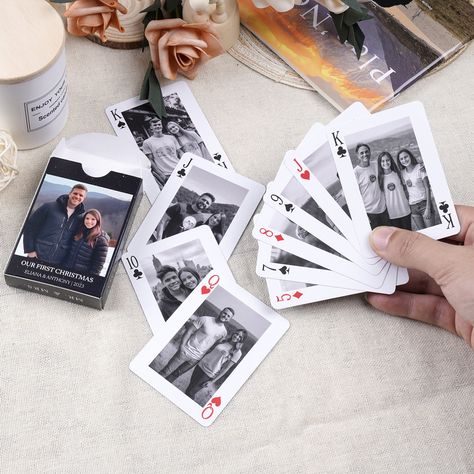 Rediscover the joy of a card game but with a personal twist. Our Personalized playing cards let you imprint your precious memories, transforming ordinary gaming cards into a unique card set. Don't miss it as a unique christmas gift for boyfriend, mom, dad, husband or grandma!  ▪️ Please send high-definition pictures for better printing results. ▪️ Resolution > 822 x 1122 pixels. ▪️ If there are more than 16 pictures, please put them in one folder and provide a download link. ▪️ The jokers will default to print the Joker Illustration unless photo specified. ▪️ If you want black and white prints, please convert the photos to black and white before sending them. 🔶Real playing cards ------------------------- All cards are made from cardstock material that has a blue core.  Silky smooth with e Little Gift For Boyfriend, Homemade Gift Cards, Personalised Gifts For Boyfriend, Christmas Gift Friends, Personalized Deck Of Cards, Joker Illustration, Photo Gift Idea, Christmas Gift For Boyfriend, Gaming Cards