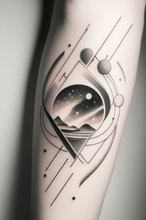 Simple Space Themed Tattoos: Out-of-this-world Inspiration Space Theme Tattoo, Space Themed Tattoos, Outer Space Tattoo, Universe Tattoos, Outer Space Tattoos, Tattoo Space, Cosmic Tattoo, Solar System Tattoo, Themed Tattoos