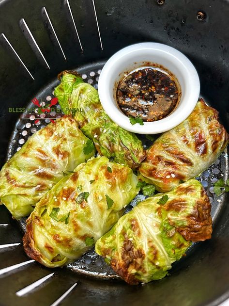 Air Fryer Asian cabbage rolls Green Cabbage Rolls, High Protein Crispy Asian Cabbage Rolls, Pan Fried Cabbage Rolls, Chinese Stuffed Cabbage Rolls, Stuffed Cabbage Rolls Without Rice, Air Fryer Cabbage Dumplings, Cabbage Korean Recipes, Asian Napa Cabbage Recipes, Chinese Cabbage Rolls Recipe