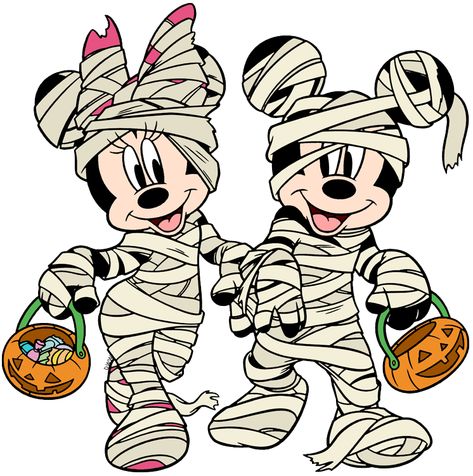 Clip art of Mickey and Minnie Mouse trick-or-treating on Halloween as mummies #disney, #mickeymouse, #minniemouse, #mickeyandminnie, #halloween Miki Fare, Free Halloween Coloring Pages, Halloween Clips, Mickey Mouse Halloween, Images Disney, Mickey Halloween, Halloween Mummy, Mickey And Minnie Mouse, Halloween Coloring Pages