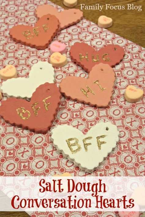 Fun Valentine's Day Craft to do with the kids. How to make salt dough conversation hearts. Salt Dough Valentines, Winter Valentines, How To Make Salt Dough, Make Salt Dough, Cute Conversation, Valentine Card Crafts, Conversation Hearts Candy, Valentine Art, Valentine Craft