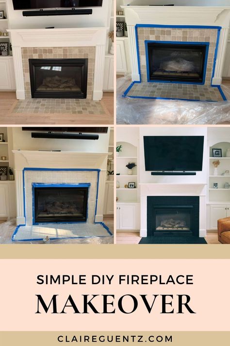 Hearth DIY: Earlier than & After - Claire Guentz- #CLAIRE #DIY #Fireplace #Guentz Check more at https://howcandothis.com/homedecoration/hearth-diy-earlier-than-after-claire-guentz/ Fireplace Makeover With Candles, Chimney Tile Fireplace Makeovers, Fireplace Mantle Angled Wall, Trailer Fireplace Makeover, Gas Fireplace Before And After, Remodel Gas Fireplace, Ceramic Fireplace Makeover, How To Make Fireplace Look Bigger, Re Tile Fireplace Diy