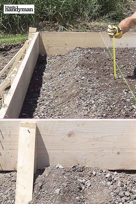 Concrete Slabs Diy, Garage Foundation Ideas, How To Pour A Small Concrete Pad, How To Pour Concrete Patio, How To Pour Concrete Slab, Concrete Patio Diy, Diy Concrete Slab, Pouring Concrete Slab, Pour Concrete