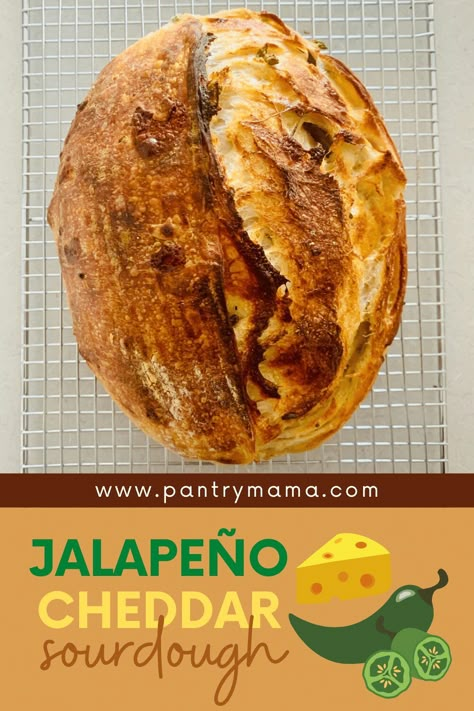 Jalapeño Cheddar Sourdough is such a popular flavor combination - but what if I told you that it gets even better? Try this extra ingredient! Jalapeno Cheddar Sourdough Bread, Cheddar Sourdough Bread, Pantry Mama, Sourdough Starter Discard Recipe, Jalapeno Cheese, Homemade Sourdough Bread, Sourdough Starter Recipe, Jalapeno Cheddar, Sourdough Baking