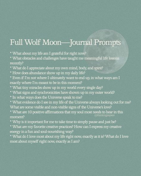 Wolf Moon Journal Prompts, Moon Journal Prompts, Full Wolf Moon, Tiny Miracles, Moon Journal, Moon Shadow, Moon Cycles, Wolf Moon, Meaningful Life