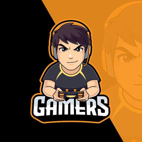 Vector gamer vector illustration with he... | Premium Vector #Freepik #vector #gamer-mascot #gamer #gaming #playstation Gamer Logo, Black Paper Background, Vector Game, Black Background Photography, First Youtube Video Ideas, Game Logo Design, Free Vector Illustration, Best Logo, Yt Channel