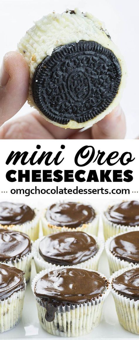 Mini Oreo Cheesecake is simple and easy recipe with only a few ingredients for delicious bite-sized Oreo cheesecake with a thick layer of silky ganache on top. Mini Oreo Cheesecake, Weight Watcher Desserts, Cheesecake Oreo, Baked Dessert, Recipes With Few Ingredients, Low Carb Dessert, Oreo Cheesecake, Mini Cheesecakes, Baked Dessert Recipes