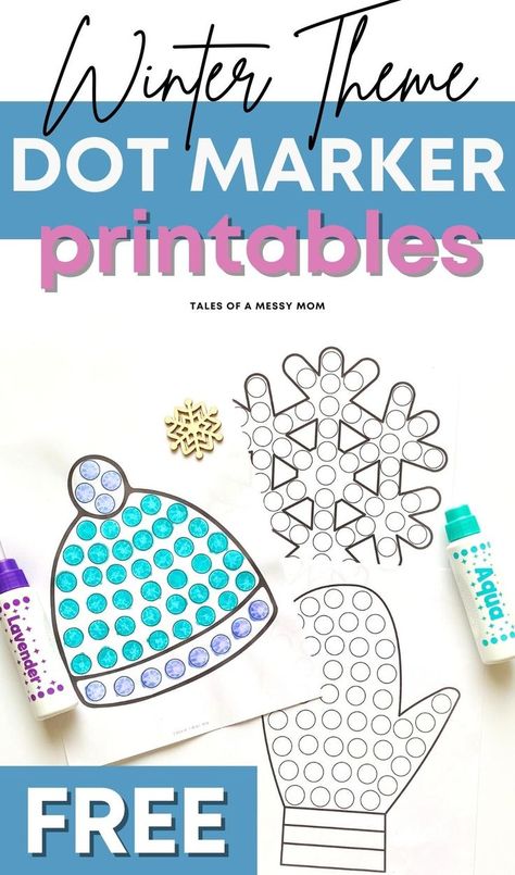 Free winter theme dot marker activity pages. These printables make the perfect art activity for toddlers, preschoolers, and older kids alike and are great for using with Do-A-Dot markers. #freeprintable #dotmarkers #winteractivity Dot Markers Art, Art Activity For Toddlers, Drawing With Markers, Dot Marker Printables, Dot Marker Activities, Color Markers, Toddler Schedule, Toddler Homeschool, Art Activities For Toddlers