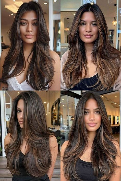 23 Elegant Long Layered Haircuts to Enhance Straight Hair Haircuts For Long Hair Straight, Brown Layered Hair, Balayage Straight Hair, Long Hair Highlights, Haircuts For Long Hair With Layers, Black Hair Balayage, Brown Hair Looks, Brown Hair Inspo, Brunette Hair With Highlights