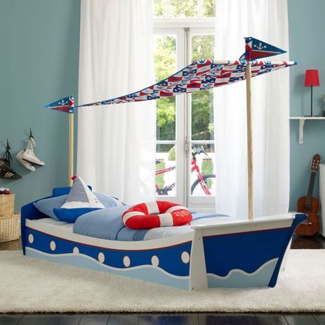 Boat Bed Nautical Boy Room, Boat Bed, Decoration Theme, Boys Room Design, Nautical Bedroom, Boy Bedroom Design, Toddler Boys Room, Toddler Rooms, Boys Bedding