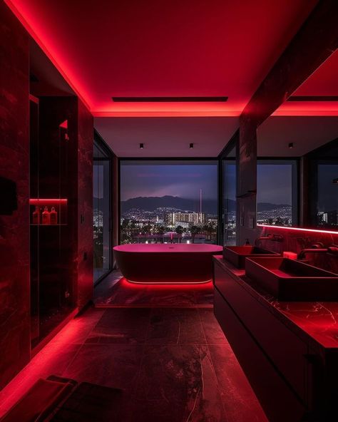 Mansion Rooms, Aesthetic Bathroom, Bathroom Red, Condo Living, Red Rooms, New York Apartment, Red House, Design Your Dream House, Remodeling Projects