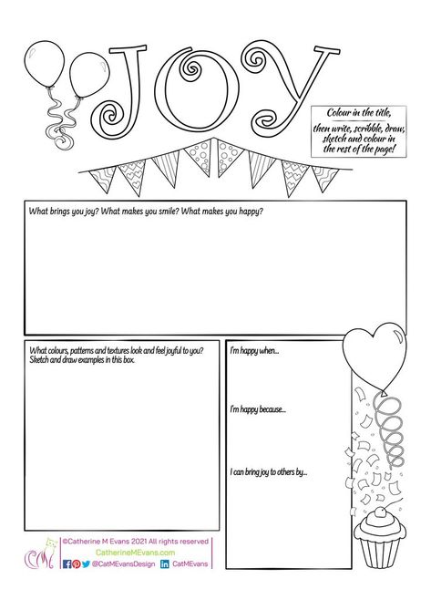 What brings you joy? And how do you bring joy to other people? Print out this creative worksheet with my compliments, and enjoy a few minutes of colouring, sketching and scribbling about the joy in your life! #creativity #creative #art #inspiration #CreativeJournaling #ArtJournal #JournalPrompts #JournalInspiration #CreateYourHappy #Mindfulness #Journaling #joy Joy Journal Ideas, Colouring Sketching, Rachels Challenge, Joy Journal, Family Service, Creative Worksheets, Emotions Activities, Inner Joy, Creative Journaling