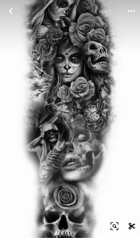 Feminine Skull Tattoos For Women Leg, Skull Leg Sleeve, Dark Romance Tattoo, Touch Tattoo, Dean Tattoo, Santa Muerte Tattoo, Day Of The Dead Tattoo, Black And Grey Tattoos Sleeve, Feminine Skull Tattoos