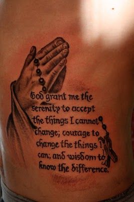 I'm thinking of having the praying hands with just the word serenity under them. Tattoo Borders, God Quotes Tattoos, Serenity Prayer Tattoo Design, Serenity Prayer Tattoo, Serenity Tattoo, Prayer Tattoo, Latin Tattoo, Memory Tattoos, Tattoo Quotes For Men