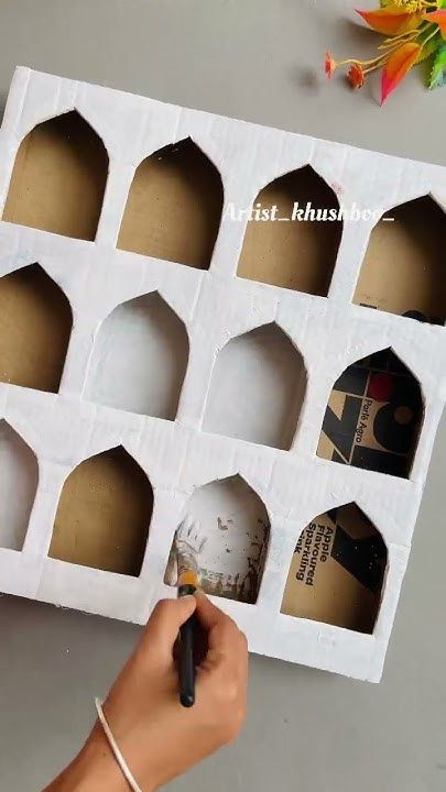 Diwali Decoration With Cardboard, Diwali Decor With Cardboard, Diy Diwali Decorations Cardboard, Diy Diwali Backdrop Ideas, Jharokha Template, Diy Indian Wall Decor, Dipawali Decoration Craft, Diy Diwali Wall Decor, Diwali Decorations Lights Outdoor