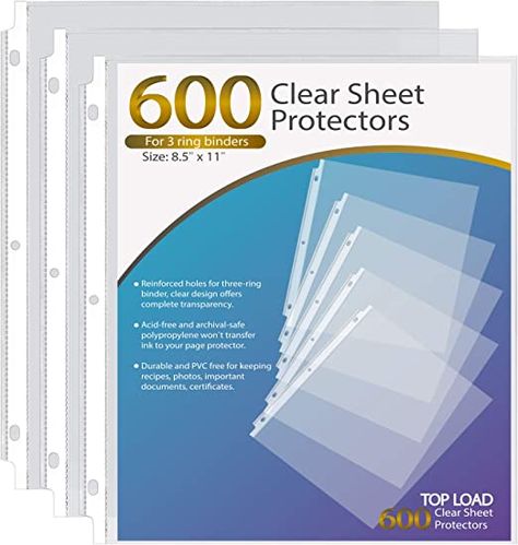 Amazon.com : KTRIO Sheet Protectors 8.5 x 11 inch Clear Page Protectors for 3 Ring Binder, Plastic Sleeves for Binders, Top Loading Paper Protector Letter Size, 200 Pack : Office Products Sewing Pattern Storage, Binding Supplies, Sheet Protector, Sheet Protectors, Page Protectors, Binder Organization, School Supply Labels, Recipe Organization, Paper Storage