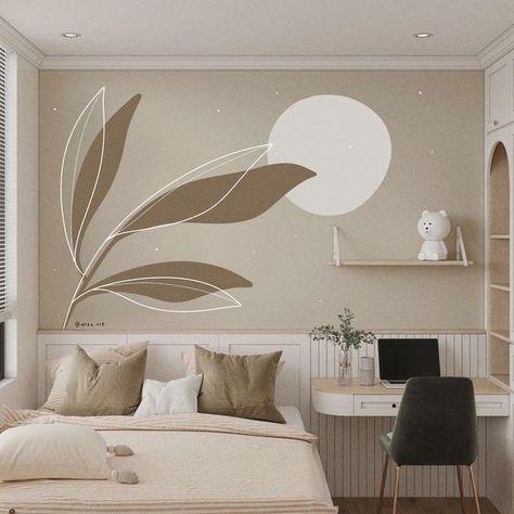 bedroom wall art ideas aesthetic Room Wall Painting Art Aesthetic, Living Room Mural Painting, Boho Wall Murals Painted, Pola Cat Dinding, Seni Mural, Bedroom Wall Decor Ideas, Creative Wall Painting, Aesthetic Bedroom Decor, Diy Wall Painting