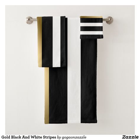 Black Gold Bedroom, Gold Bathroom Decor, Black And Gold Bathroom, Striped Bath Towels, Gold Bathroom Accessories, Gold Bedroom, White Bath, Gold Bathroom, Bath Accessories Set