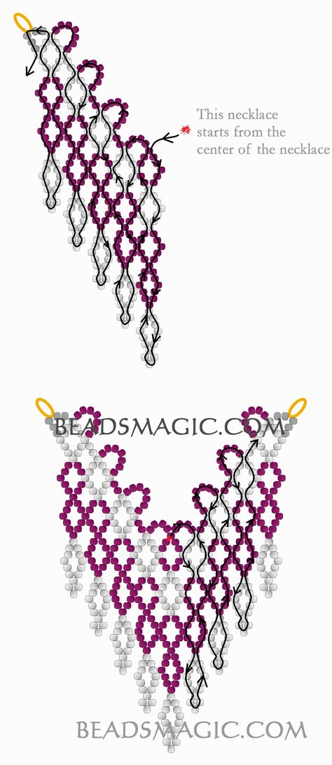 Free pattern for necklace Cherry Berry Bead Netting, Diy Necklace Patterns, Beaded Necklace Tutorial, Beaded Designs, Beaded Necklace Patterns, Diy Collier, Beading Netting, Beading Patterns Free, Beaded Jewlery