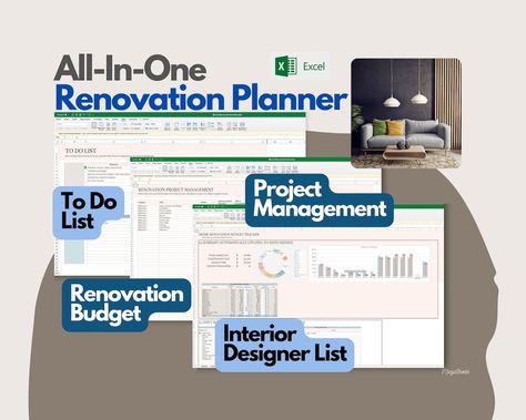 Design Project Planner, Home Renovation Planner, Diy Planners, Home Renovation Costs, Renovation Planner, Excel Budget Spreadsheet, Excel Sheet, To Do Checklist, Diy Projects Plans