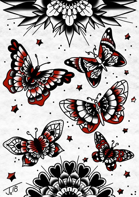 Traditional Butterfly Tattoo Design, Flash Art Tattoos, Traditional Butterfly Tattoo, Butterfly Tattoos Images, Butterfly Tattoo Design, Monarch Butterfly Tattoo, Traditional Butterfly, Tattoos Traditional, Traditional Style Tattoo