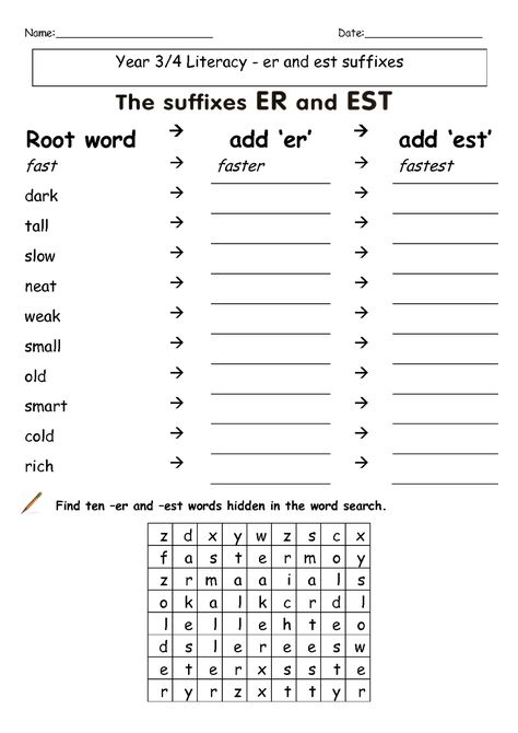 Suffixes Worksheets, Adjective Worksheet, English Worksheet, First Grade Worksheets, Comparative Adjectives, Base Words, Spelling Worksheets, Prefixes And Suffixes, 2nd Grade Worksheets