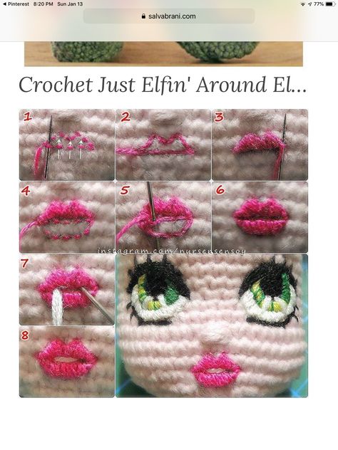 Crochet Doll Mouth, Disney Crochet Patterns, Crochet Doll Tutorial, Crochet Eyes, Crochet Carpet, Crochet Mermaid, Crochet Faces, Pola Amigurumi, Easy Crochet Baby