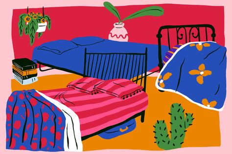 What Your Bed-Making Style Reveals About Your Personality Bed Illustration, Family Portrait Drawing, Bedroom Illustration, Bed Making, People Logo, Childrens Books Illustrations, Sleeping In Bed, Portrait Design, Make Your Bed