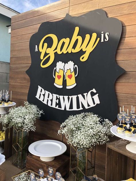 Friends Baby Shower Ideas, Baby Shower For Men, Office Baby Showers, Baby Shower Party Planning, A Baby Is Brewing, Man Shower, Baby Is Brewing, Couples Baby Showers, Coed Baby Shower