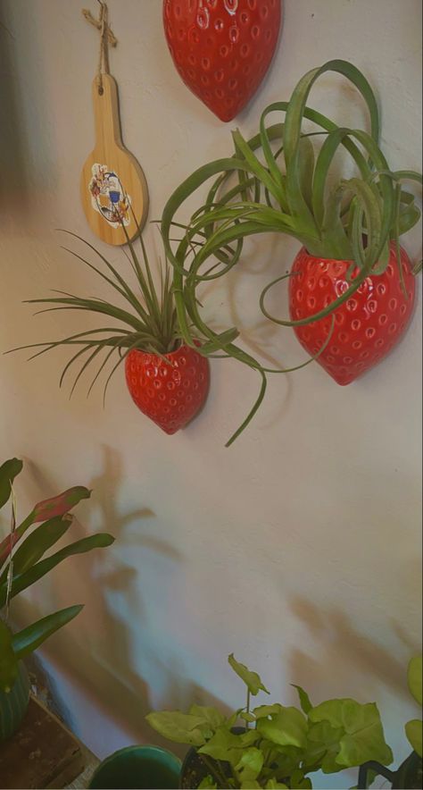 Strawberry Aesthetic Decor, Strawberry Shortcake Bathroom, Strawberry Side Table, Fruity Kitchen Decor, Strawberry Kitchen Aesthetic, Fruit House Decor, Strawberry Bathroom Aesthetic, Strawberry Living Room, Pink Strawberry Kitchen