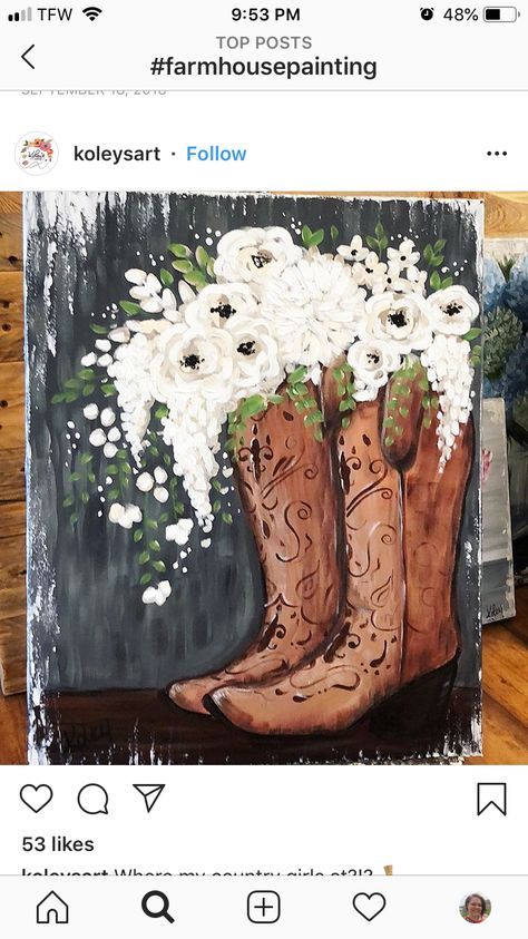 Painting Screens, Country Painting Ideas, Western Painting Canvas, Western Painting Ideas, Rodeo Crafts, Rodeo Ideas, Boot Painting, Slate Painting, Doodle Canvas