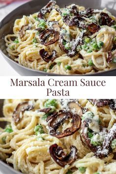 Marsala Cream Sauce Pasta, Pasta With Mushrooms And Peas, Mushroom And Pea Pasta, Pasta With No Sauce, No Sauce Pasta Recipes, Pasta Marsala, Marsala Cream Sauce, Mushroom Marsala Sauce, Crispy Mushrooms