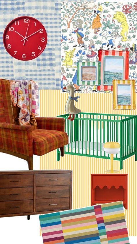 Primary colors and thrifted vintage combined to create a unique nursery Eclectic Nursery Boy, Circus Room Decor, Eclectic Baby Nursery, Primary Color Nursery, Colorful Baby Nursery, Eclectic Nursery, Kids Rooms Inspo, Baby Corner, Unique Nursery