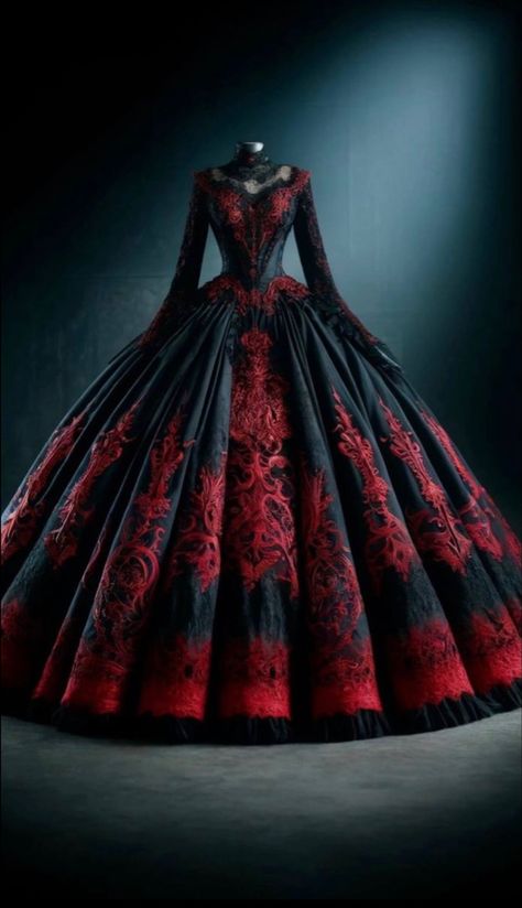 Red And Black Quinceanera Dresses, Dark Red Wedding Dress, Black Quince Dress, Red Ballroom Dresses, Red Ball Dress, Goth Wedding Dresses, Fantasy Ball, Debut Gowns, Xv Dresses