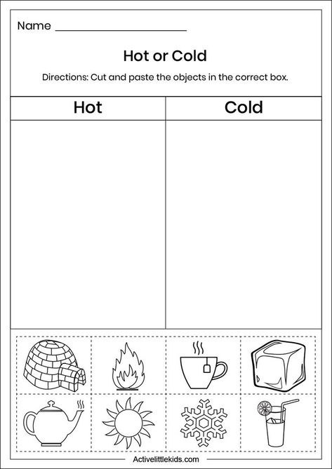 Free hot and cold worksheets for preschool. Opposites Preschool, Weather Activities Preschool, Preschool Activity Sheets, Preschool Weather, Preschool Activities Printable, Homeschool Preschool Activities, Kids Worksheets Preschool, Free Preschool Worksheets, Free Kindergarten Worksheets