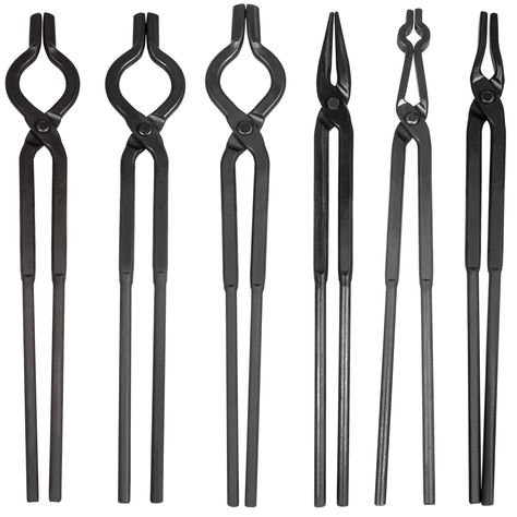 PRICES MAY VARY. 【V-Bolt Tongs】 Includes 3/8, 1/2 and 5/8 V-Bolt Tongs. Designed with a deep V Grove to ensure that your buttstock remains deadlocked while being able to withstand heavy hammering. Extremely versatile and effective in processing a wider range of round and square paper stocks. These can hold both square and round stock. The 5/8 bolt tongs are perfect for rail road spikes. 【1/4 Flat Jaws Tongs】For holding 1/4 plate. The jaws of the pliers have a large and smooth surface that will n Road Spikes, Blacksmith Tongs, Propane Forge, Forging Tools, Knife Making Tools, Blacksmith Forge, Blacksmith Tools, Blacksmith Projects, Metal Forming