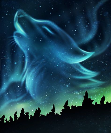 Aurora Borealis howling wolf spirit Art Amour, Wolf Painting, Wolf Spirit Animal, Wolf Wallpaper, Wolf Drawing, Wolf Spirit, Wolf Tattoos, Anime Wolf, Wolf Howling