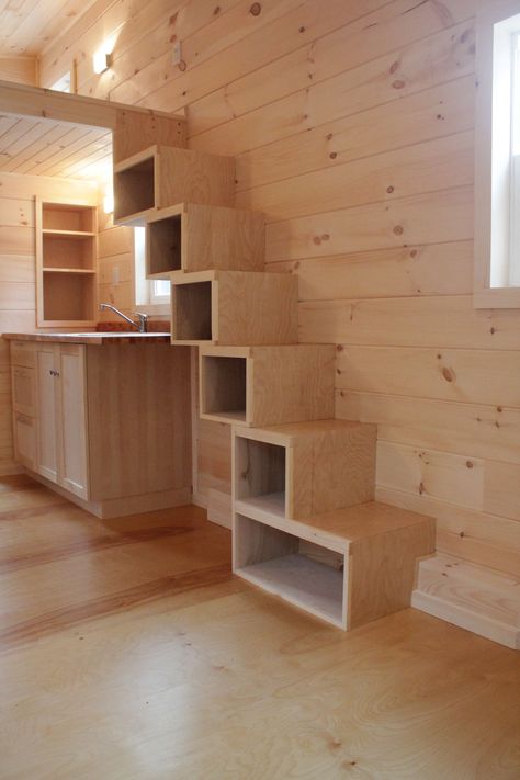 Sherwood Tiny House  - storage stairs Tiny House Stairs Ideas, Loft Stairs Ideas, Små Rum Lidt Plads, Wohne Im Tiny House, Tiny House Stairs, Tiny House Storage, Loft Stairs, Loft Ladder, Tiny House Loft