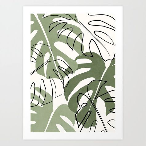 Monstera Wall Mural, Narrowboat Life, Plant Art Print, Simple Canvas Paintings, Leaf Drawing, Canvas Painting Designs, Plant Painting, Monstera Plant, Plant Drawing