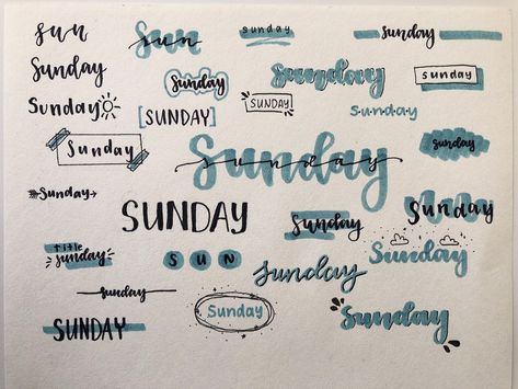 Sunday Writing Fonts, Note Headings Aesthetic, Sunday Title Ideas, Index Heading Design, Sunday Calligraphy Lettering, Sunday Journal Ideas, Calligraphy Notes Ideas, Titre Aesthetic, Titles Ideas Aesthetic