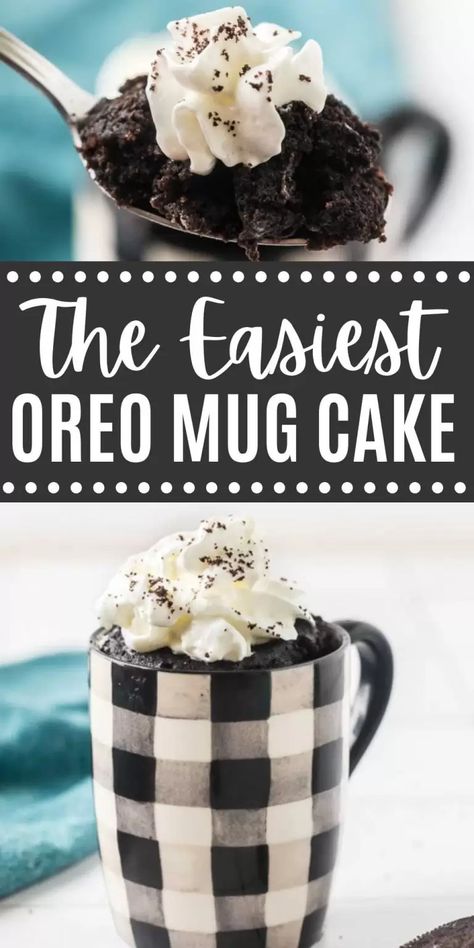 Oreo mug cake - Easy oreo mug cake recipe with 2 ingredients Oreo Mug Cake Microwave, Easy Oreo Mug Cake, Oreo Mug Cake Recipe, Cake For One Recipe, Root Beer Cake, Oreo Mug Cake, Oreo Dessert Easy, Oreo Mug, Chocolate Chip Mug Cake