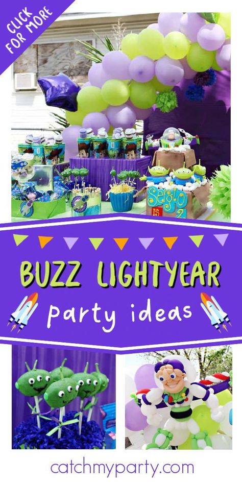 Buzz Light Year Food Ideas, Buzz Lightyear Party Games, Buzz Light Year Birthday Party Ideas, Buzz Lightyear Party Ideas, Buzz Lightyear Theme Party, Buzz Lightyear 3rd Birthday, Buzz Lightyear Birthday Party Ideas, Buzzlight Year Birthday Theme, Buzz Light Year Party