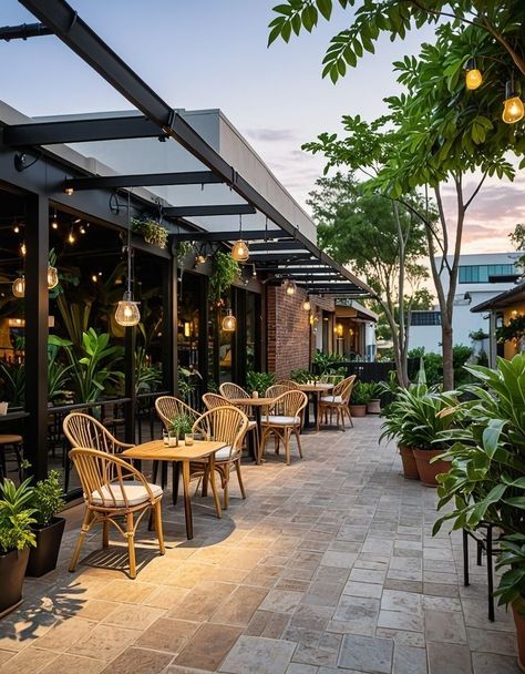 Coffee And Tea Shop Design, Lounge Exterior Design, Garden Cafe Ideas, Restaurant Patio Design, Outdoor Cafe Design, Outdoor Cafe Seating, Eatery Design, Plant Restaurant, Outdoor Cafeteria