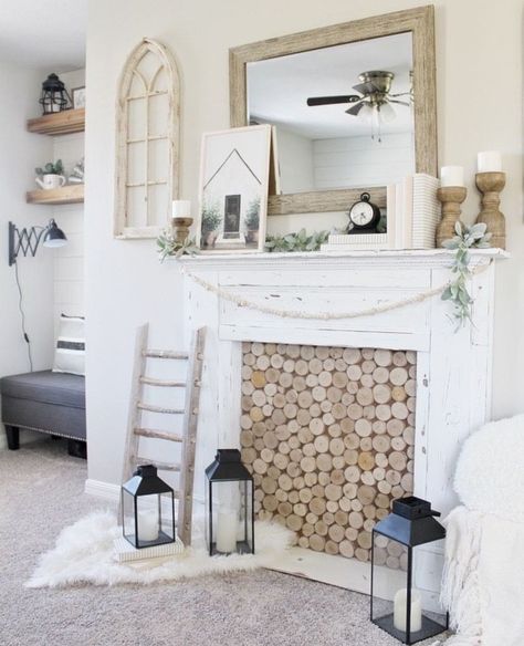 Mantel Without Fireplace, Mantle Without Fireplace, Focal Point Fireplace, Fireplace Mantel Decorating Ideas, Faux Fireplaces, Rustic Fireplace Mantel, Homey Touches, Bd Ideas, Farmhouse Mantle Decor