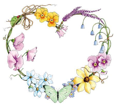 Garden Heart Wreath - would look great painted on a rock Flower Heart Painting, Karla Dornacher, Wreath Drawing, Illustration Blume, Seni Cat Air, Heart Wreath, Lukisan Cat Air, Floral Heart, Arte Floral