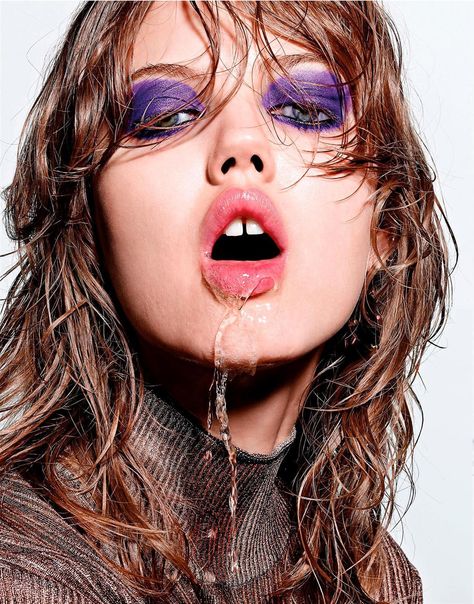 Richard Burbridge, Lindsey Wixson, Gap Teeth, Purple Makeup, Beauty Shoot, Beauty Shots, Editorial Makeup, Wet Look, Beauty Editorial